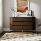 Commode moderne à 6 tiroirs avec plateau Live Edge, piètement en métal et construction en bois mélangé durable
