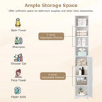 VECELO Armoire de salle de bain étroite de 180 cm de haut, en bois massif, 8 étagères, meuble de rangement autonome