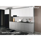 Cuisine Collection Intemporelle Gris et Blanc Brillant Taille du Meuble Bas 13 pieds de large - 157x24