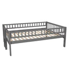 Lit superposé triple pour deux personnes avec échelle convertible et toboggan, lit triple avec barrières de sécurité, blanc/gris/espresso - ModernLuxe