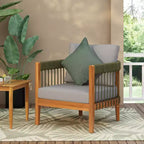 Christopher Knight Home Fauteuil club de patio Clifton en acacia rustique et corde, rembourré avec dossier incurvé