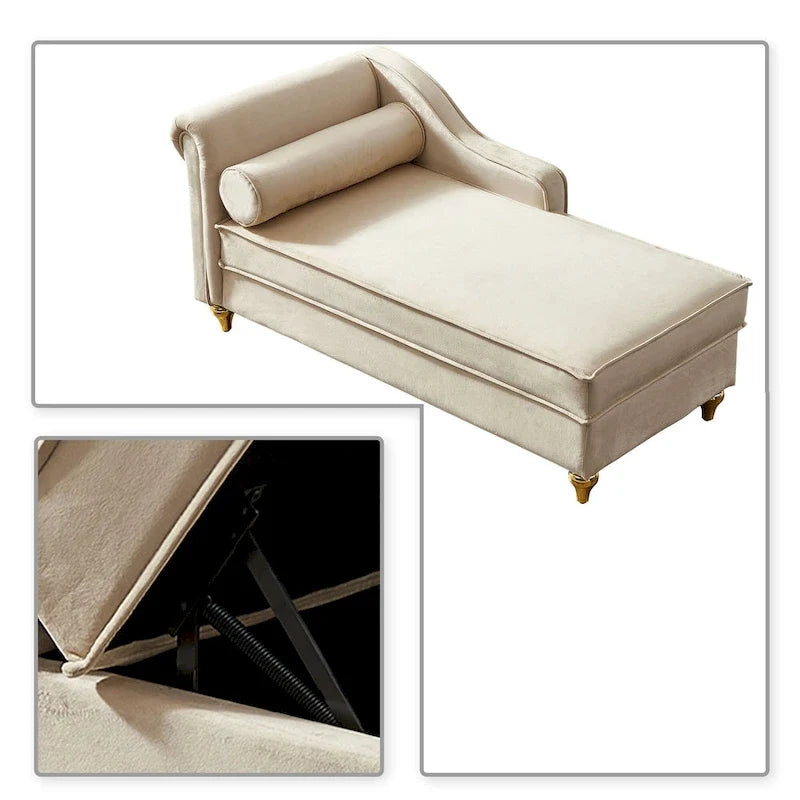 Fauteuil méridienne de rangement élégant français en velours avec coussin