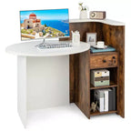 Costway Comptoir de Réception Bureau de Caisse avec Étagère Ouverte et Tiroir Verrouillable Blanc/Marron/Noir