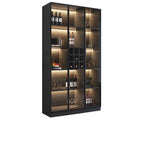Meuble de rangement à vin minimaliste en bois noir avec porte vitrée