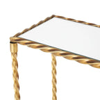 Console de table à 1 étagère, inspirée d'une corde torsadée en métal, avec plateau et étagère en verre miroir - Doré - Roche River Decor