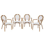 Lot de 4 chaises bistrot Lourdes Thonet empilables avec accoudoirs, en rotin PE et cadre en aluminium, pour l'intérieur et l'extérieur, de la marque Flash Furniture