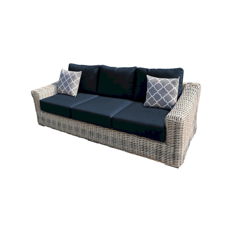 Canapé de jardin Teva Hawaii en osier tricolore gris/blanc cassé/beige avec coussin