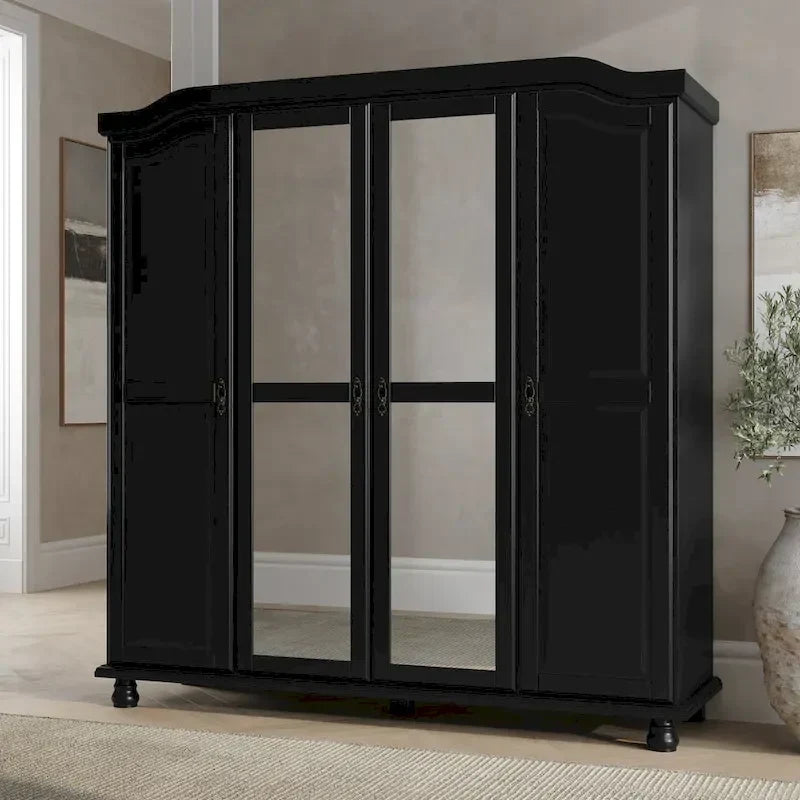 Armoire-penderie Kyle à 4 portes en bois massif 100 % Palace Imports, avec portes en bois massif ou miroir