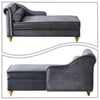 Fauteuil méridienne de rangement élégant français en velours avec coussin
