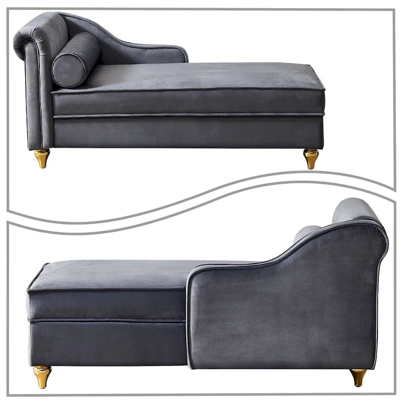 Fauteuil méridienne de rangement élégant français en velours avec coussin