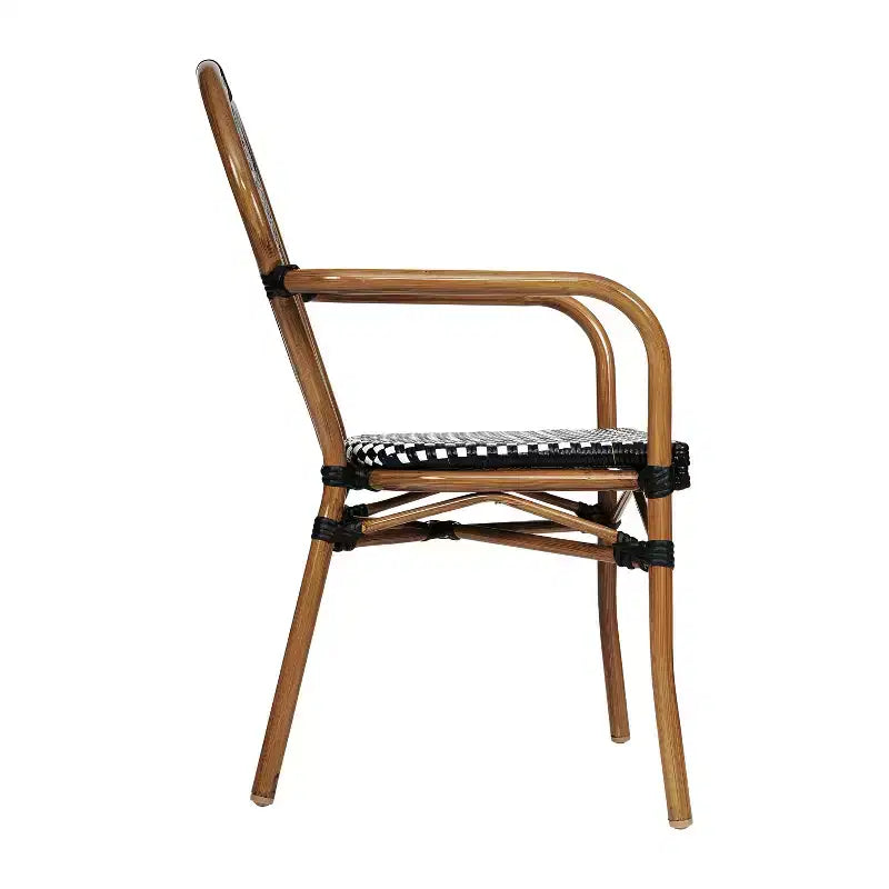 Lot de 4 chaises bistrot Lourdes Thonet empilables avec accoudoirs, en rotin PE et cadre en aluminium, pour l'intérieur et l'extérieur, de la marque Flash Furniture