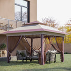 Outsunny 12 x 12 Tonnelle escamotable Pare-soleil Tente instantanée pliable avec filet latéral en maille, Hauteur réglable sur 3 niveaux