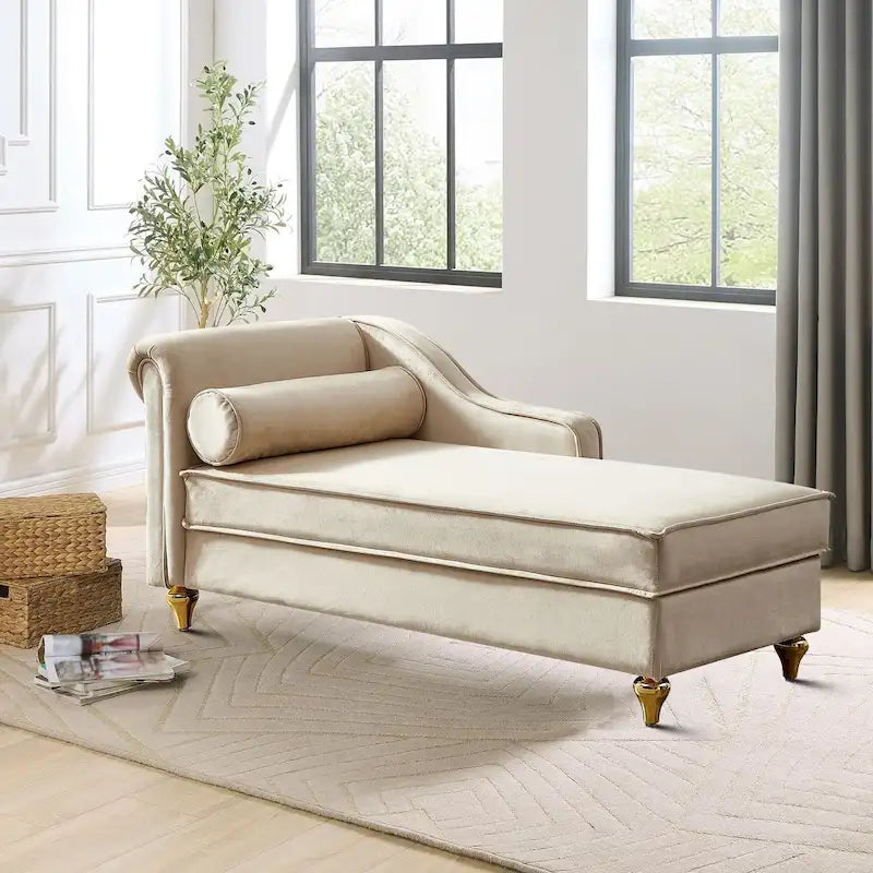Fauteuil méridienne de rangement élégant français en velours avec coussin