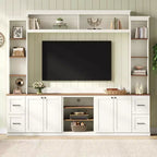 Meuble TV mural 4-en-1 ModernLuxe de style campagnard, convient aux téléviseurs jusqu'à 70 pouces, meuble TV console multimédia avec étagères réglables et tiroirs
