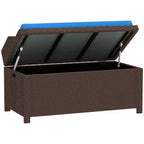 Banc de rangement d'extérieur en osier avec espace de rangement et coussin