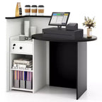 Costway Comptoir de Réception Bureau de Caisse avec Étagère Ouverte et Tiroir Verrouillable Blanc/Marron/Noir