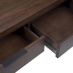 Console en bois massif de 152 cm avec 3 tiroirs, style contemporain, coloris noyer chaud