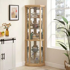 Vitrine d'angle avec portes et étagères en verre, Meuble de présentation d'angle pour salon