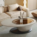 Table basse ovale en verre, style moderne et minimaliste, base grise, 130 cm - L 130 cm l 65 cm H 36,5 cm