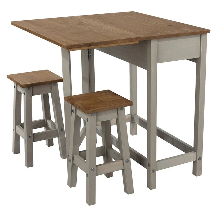 Ensemble de salle à manger 3 pièces avec table à abattants en pin massif