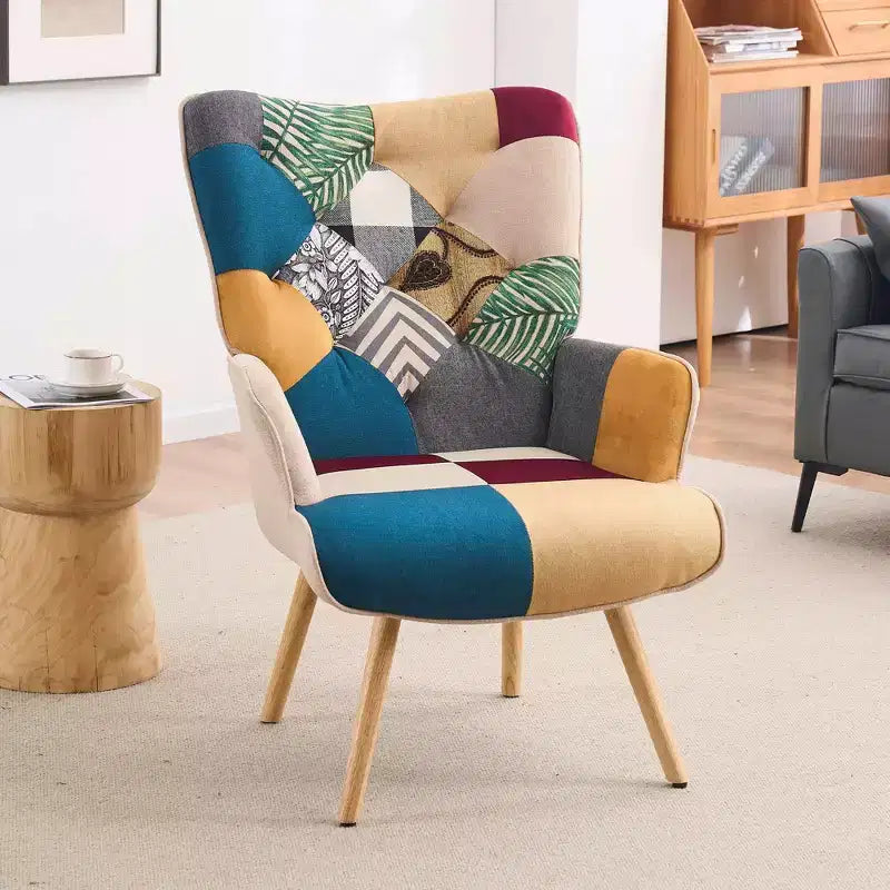 Fauteuil d'appoint ailé capitonné et fauteuil à bascule Peace Nest avec pieds et patins en bois d'hévéa