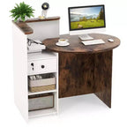 Costway Comptoir de Réception Bureau de Caisse avec Étagère Ouverte et Tiroir Verrouillable Blanc/Marron/Noir
