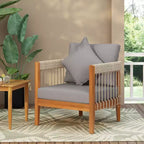 Christopher Knight Home Fauteuil club de patio Clifton en acacia rustique et corde, rembourré avec dossier incurvé