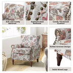 Fauteuil en bois traditionnel Araceli, rembourré à motifs floraux, avec dossier à oreilles et garniture cloutée | ART OF LIVING DESIGNS