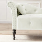 Chaise longue moderne de 154 cm avec revêtement en velours, boutons capitonnés, pieds en bois massif et clous de tapissier