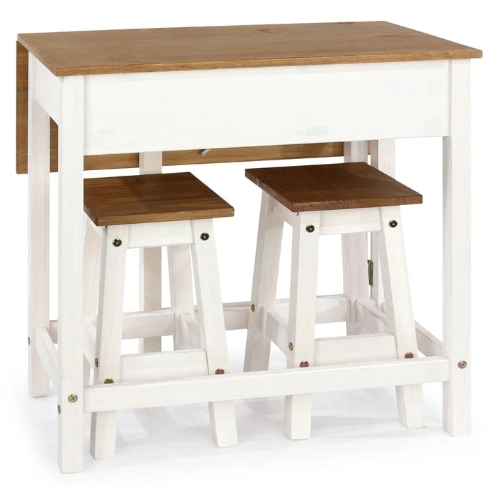 Ensemble de salle à manger 3 pièces avec table à abattants en pin massif