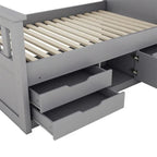Lit plateforme capitaine double/grand avec 4 tiroirs et étagères de rangement, cadre de lit en bois massif avec tête de lit bibliothèque de rangement