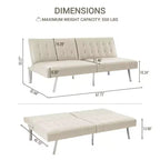 Canapé-lit futon capitonné à dossier divisé, canapé-lit convertible avec pieds chromés