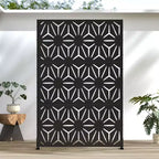 Écran de confidentialité extérieur/intérieur autoportant en tôle galvanisée noire en forme d'étoile 71,37x46,8 pouces, pour la décoration de balcon, terrasse, jardin