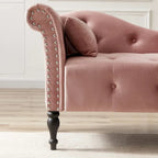 Chaise longue moderne de 154 cm avec revêtement en velours, boutons capitonnés, pieds en bois massif et clous de tapissier