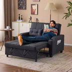 Canapé-lit convertible inclinable en cuir rembourré « Cats Claw » avec coussins pour petits espaces