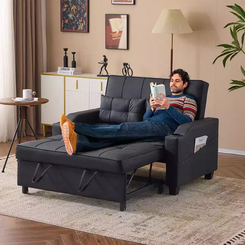 Canapé-lit convertible inclinable en cuir rembourré « Cats Claw » avec coussins pour petits espaces