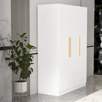 Timechee 47.2 Armoire de rangement pour vêtements avec poignées en bois massif Blanc