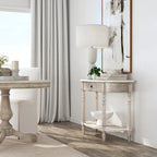 Table console avec plateau en marbre – Brun clair / Gris / Noir délavé, demi-lune, montage par une personne