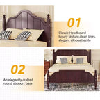 Cadre de lit plateforme Queen vintage - Pin massif, tête de lit en MDF, pas besoin de sommier