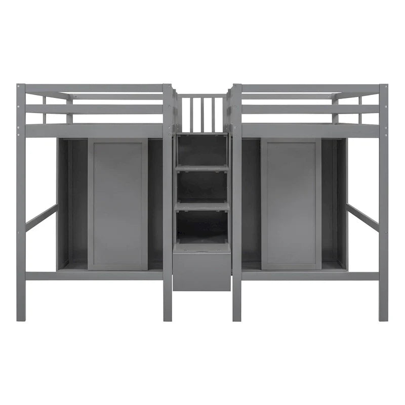 Lits superposés doubles avec armoires et escalier