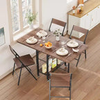47 Ensemble de salle à manger pliant 5 pièces de style ferme pour 4 personnes - Table pliante en bois sur roulettes et 4 chaises pliantes - Cadre en acier robuste, peu encombrant pour appartement