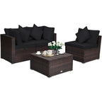 Ensemble de meubles de patio en rotin 4 pièces avec coussins et oreillers amovibles – Canapé d'angle : 73,7 x 73,7 x 63,5 cm