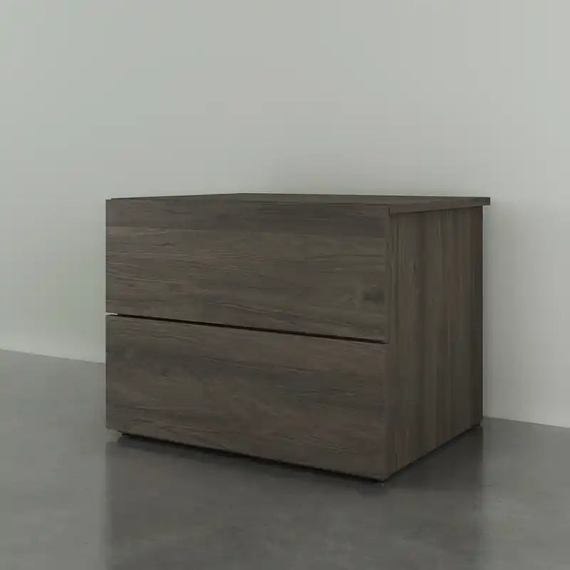 Table de chevet à 2 tiroirs Bark Grey, bois d'ingénierie avec placage stratifié