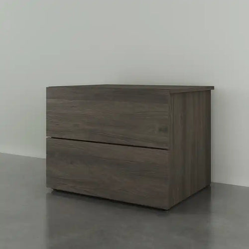 Table de chevet à 2 tiroirs Bark Grey, bois d'ingénierie avec placage stratifié