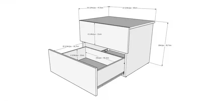 Table de chevet à 2 tiroirs Bark Grey, bois d'ingénierie avec placage stratifié