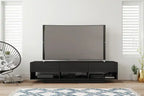 Meuble TV noir 72" avec 3 tiroirs et 3 étagères ouvertes, style moderne