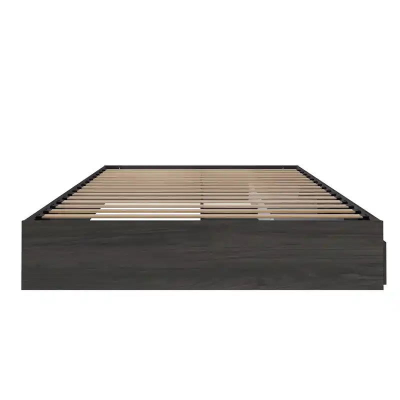 Lit plateforme simple Queen gris écorce avec 3 tiroirs de rangement