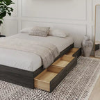 Lit plateforme simple Queen gris écorce avec 3 tiroirs de rangement