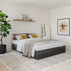 Lit plateforme simple Queen gris écorce avec 3 tiroirs de rangement