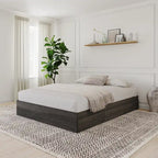 Lit plateforme simple Queen gris écorce avec 3 tiroirs de rangement
